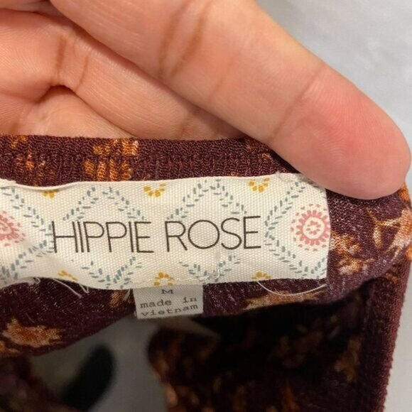 Hippie Rose Women's One Shoulder Tops Plum Ditsy Ruffle Crop Top - Picture 4 of 5